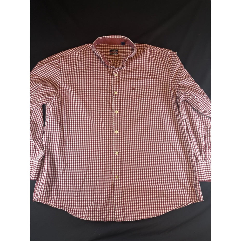 IZOD Red & White Checkered Men's Long Sleeve Button Up Shirt, XL